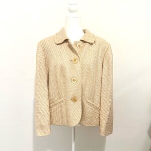 Talbots Cream and Tan Blazer Structured Tailored Design